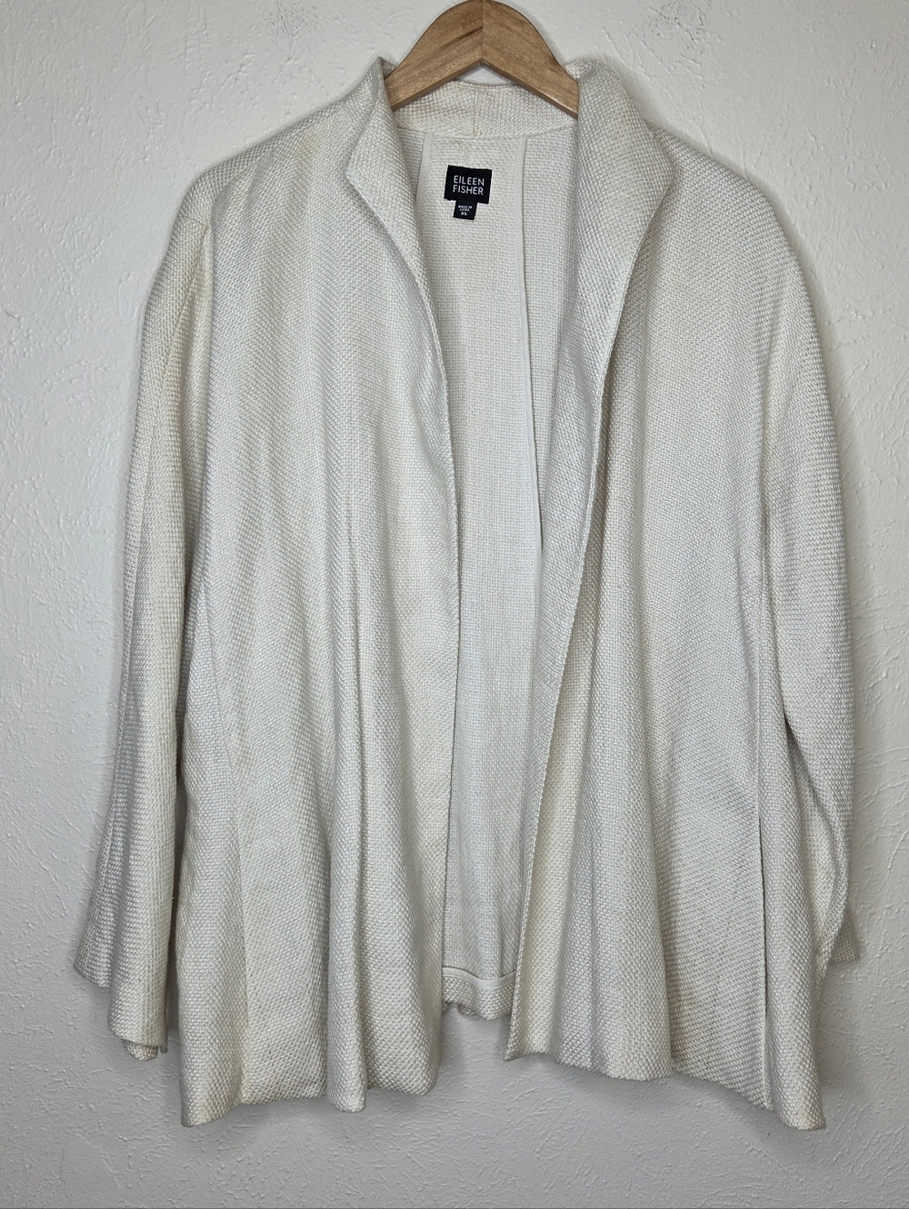 Eileen Fisher Organic Linen Cotton Open Front Jacket Cardigan XL Neutral Minimal